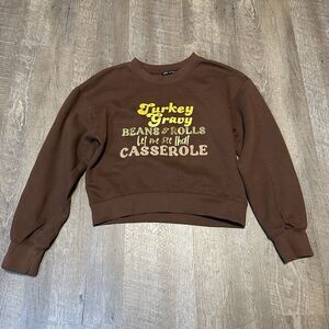 Zara Brown Turkey Thanksgiving Cropped Pullover Sweater S Small